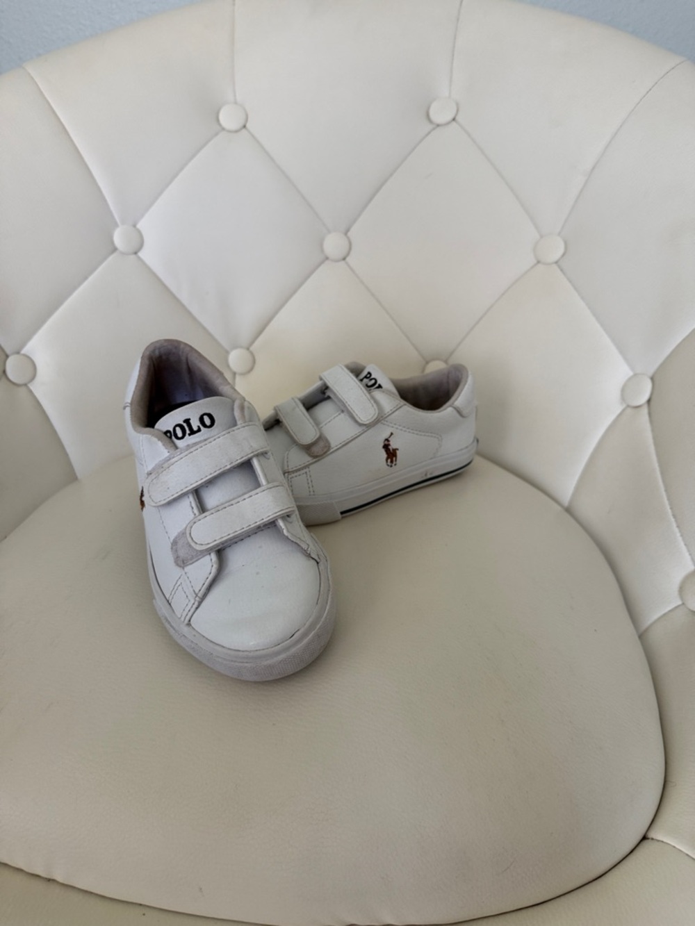 Polo Ralph Lauren Hook & Loop Toddler Boys Easten II EZ White Blue Sneaker 10T - Picture 2 of 11